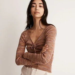 NWOT Space-Dyed V-Neck Cinched Sweater